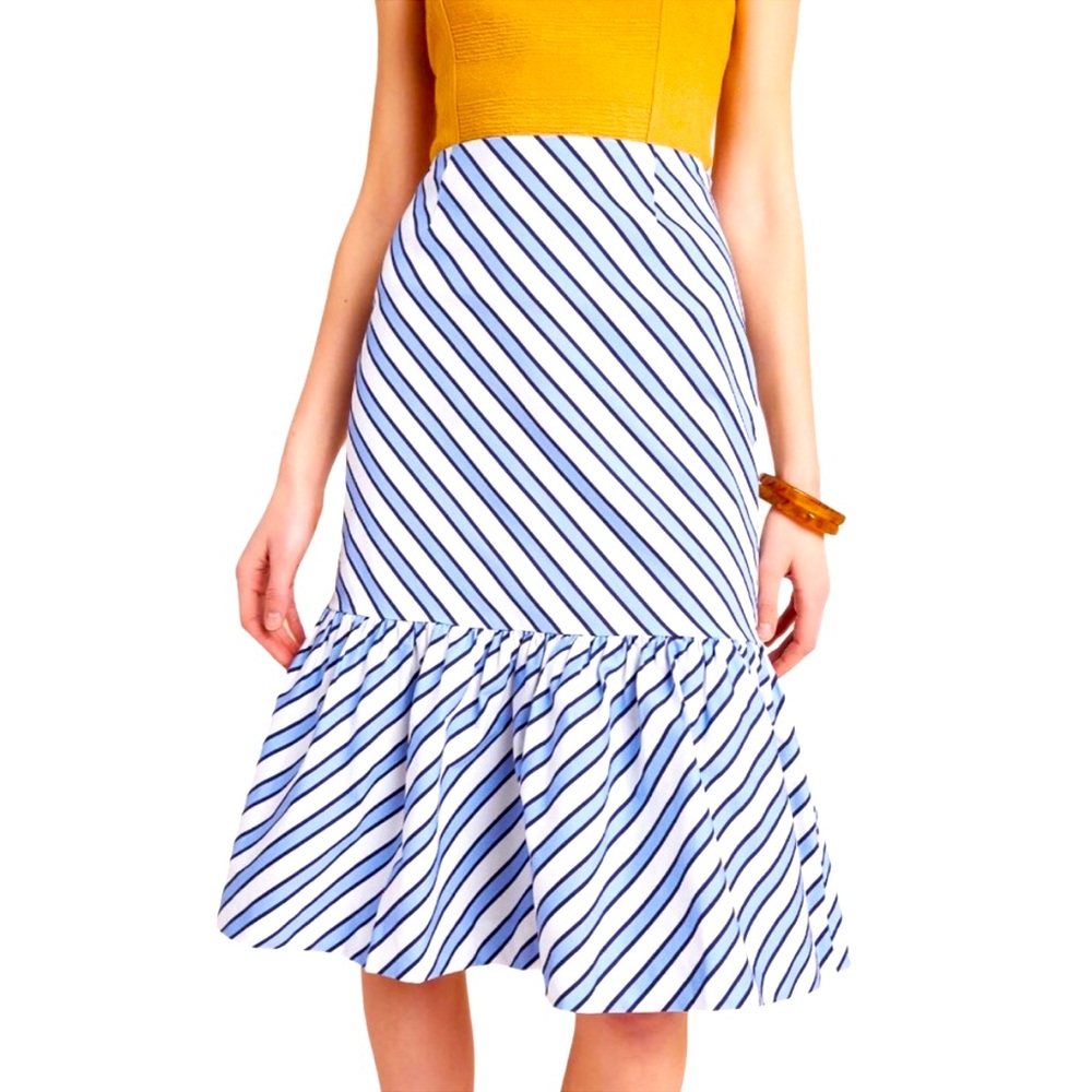 Maeve White and Blue Striped Midi Skirt